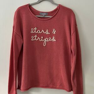 Marled Coral Pink Sweater “Stars & Stripes” Womens Size Large Preloved Excellent